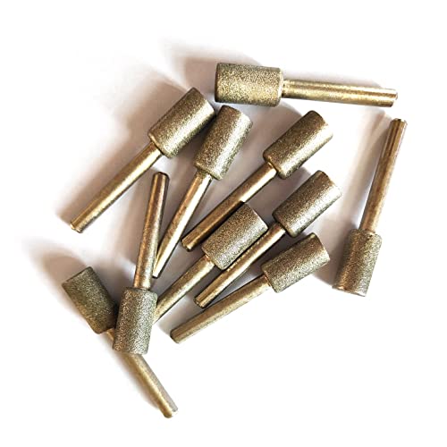 12mm Diamond Grinding Bits, Cylinder Head, 1/4 Shank, 120 Grit, Diamond Coated Burr Mounted Point, 10Pcs