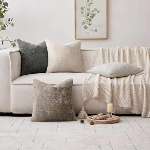 Image of MIULEE Pack of 4 Couch Throw Pillow Covers 26x26 Inch Neutral Soft Decorative Chenille Pillow Covers Farmhouse Boho Accent Cushion Covers for Mid Century Modern Spring Decor Sofa Bedroom Living Room