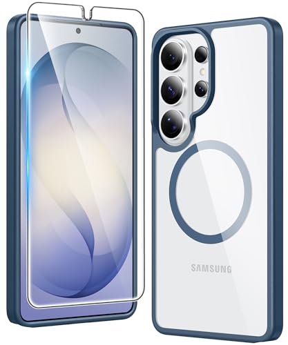 Image of FNTCASE for Samsung Galaxy S26-Ultra Case: Clear Magnetic Phone Cases with Screen Protector Compatible with Magsafe Slim Anti Yellowing Rugged Protective Transparent Cell Phone Cover (Blue Magnetic)