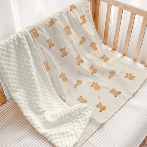 Image of SANDJEST Bear Minky Blanket 30 x 40 Inches, Gift for Christmas Birthday