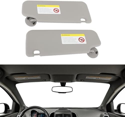 Sun Visor, 1 Pair Sun Visor Left Right Sun Visor with Mirror Replacement for Chevy Aveo 2012 to 2020 Grey