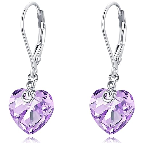 Heart Earrings For Women 925 Sterling Silver Birthstone Earrings Austrian Crystal Dangle Leverback Earrings Gifts For Mother's Day Graduation #TOP14