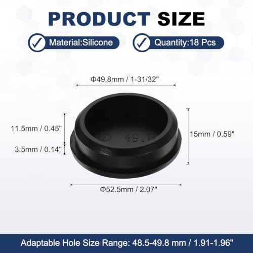 Image of MECCANIXITY 18pcs T-Shaped Silicone Plugs 49.8mm 1-31 /32 Inch Dia, Black | Snap in Plug Hole Seal Cover Round Rubber Stopper for 48.5-49.8mm Holes Kitchen Rubber Bulkheads Waterproof Sealing
