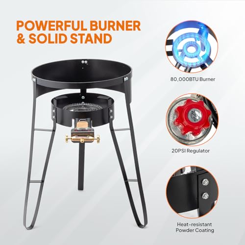 ROVSUN 23" Concave Comal Set with 80,000BTU Propane Stove, Stainless Steel Discada Disc Cooker with Burner Stand for Backyard & Outdoor Cooking, Taco Para Cocinar Carnitas Tortillas Stir Fry Wok