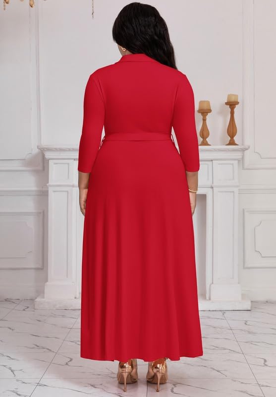 Maxi Dresses for Women Casual V Neck 3/4 Sleeve Long Church Dress Semi Formal Outfits with Pockets - Image 4