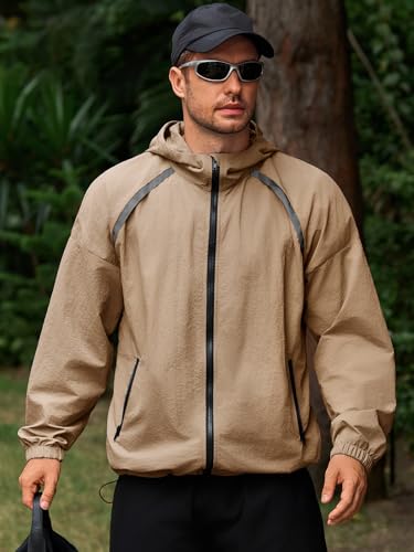 Yousify Mens Lightweight Jacket Full Zip Hooded Reflective Athletic Jacket Unlined Quick-drying Coat for Cycling Outdoor2