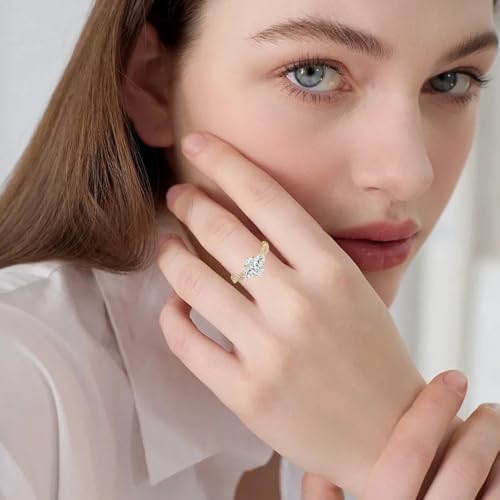 Center 2 Carats Moissanite 3 Stone Engagement Rings for Women 10K 14K 18K Gold D Color VVS1 Moissanite Ring Promise Wedding Anniversary Ring for Her Size 3.5-144