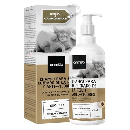 Champú para Perros y Gatos con Piel Sensible, 500 ml - Gel de Baño Hipoalergénico Hidratante con Jabón pH Neutro de Aceite de Lavanda y Coco, Higiene y Limpieza Profunda Quita Olores