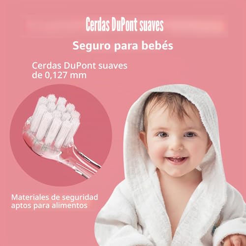 Miniatura 3 de Seago Sg-513 Cepillo De Dientes Eléctrico Niños Infantil Y Bebés De 0 A 3 Años Con Led Luces,2 Min Temporizador Inteligente,4 Cabezales Intercambiables,Impermeable Ipx7 Bebé Rosa