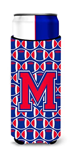Letter M Football Crimson and Yale Blue Ultra Beverage Insulators for slim cans CJ1076-MMUK