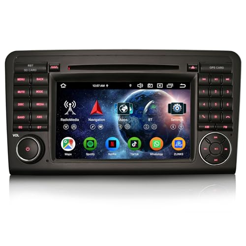 8-Kern 4GB+64GB 7 Zoll Android 14 Autoradio mit GPS Navi Bluetooth 5.0 Für Mercedes Benz ML/GL Klasse W164 X164 Unterstützt Kabelloses CarPlay Android Auto DAB+ WiFi FM DSP USB OBD2 DVD Player Canbus