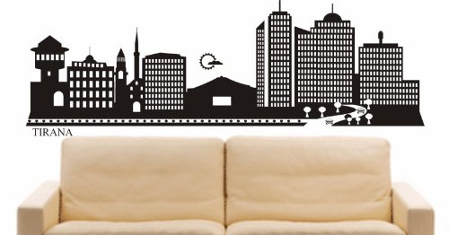Indigos UG – Sticker mural autocollant – E694 Skyline Ville – Tirana (Albanie) Design 2–40 x 13 cm – Noir – Décoration cuisine salle de bain...
