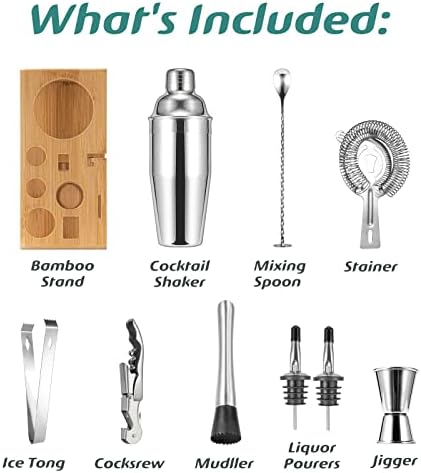 Cocktail Shaker Set, 18/8 Food-Grade Stainless Steel Mixology Bartender Kit 10-Piece Bar Tools with Stylish Bamboo Stand - Rust-Proof & Dishwasher Safe - Professional Martini Shaker Gift for Men, Dad - Thumbnail 5