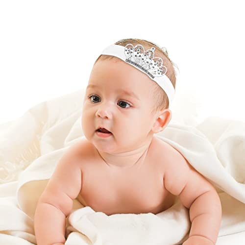 2 Pieces Baby Crown Baby Tiara Baby Crown Headband Baby Girl Crown Newborn Crown For Baby Girl Infant Tiara Princess Tiaras For Little Girls Birthday Elastic Hair Band Photography Outfits (Silver, White) #TOP5