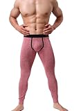 KAMUON Men’s Low Rise Pouch Underwear Pants Long Johns Thermal Bottoms Leggings (US S = Asian Tag M : Waist 28"-30", Red #2)