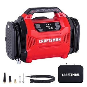 CRAFTSMAN Dual Power Tire Inflator Portable Air Compressor, 12V DC Car Plug & 120V AC Home Use, Up to 150 PSI with Digital Gauge & Auto Shut-Off, LED Light, Air Pump for Cars, Bikes & Inflatables