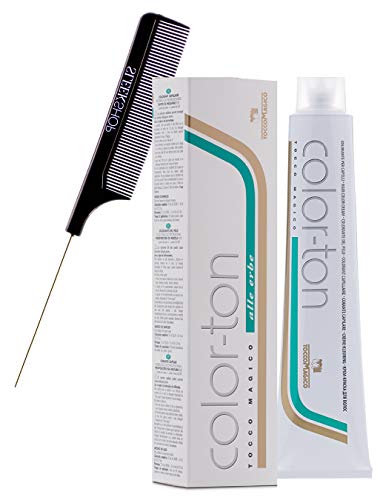 Tocco Magico Color-Ton Alle Erbe Permanent Hair Color Cream (w/ Sleek Steel Pin Rat Tail Comb) Haircolor Dye Creme (6N / 6.0 - DARK BLONDE)
