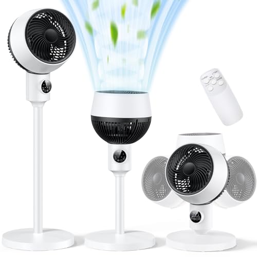 サーキュレーター 扇風機 【360°強風・静音・節電モデル】 DCモーター 強力 静音 省エネ 首振り リモコン付き リビング 卓上 大風量 6段階風量 3段階高さ 1台多役 せんぷうき扇風機 空気循環 部屋干し 衣類乾燥 梅雨 除湿 お手入れ簡単 6-30畳 対応の商品画像（Amazon）