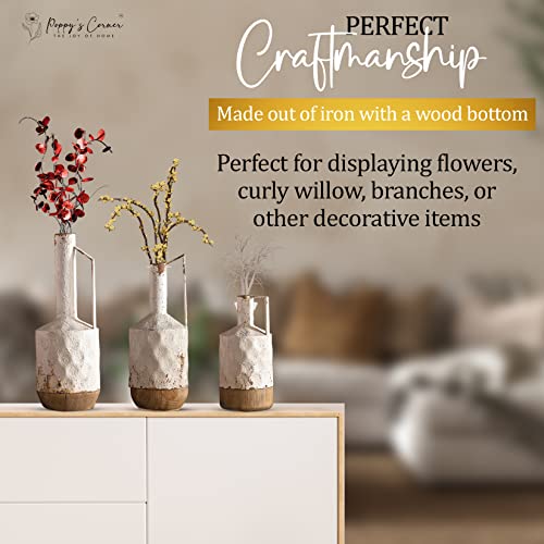 White Distressed Iron And Wood Vase For Decor And Flowers | Decorative Floor Tall Centerpiece | Modern Unique Farmhouse Rustic Vintage Antique Shabby Chic Design For Home Living Room Table | 8"X8"X22" #TOP7