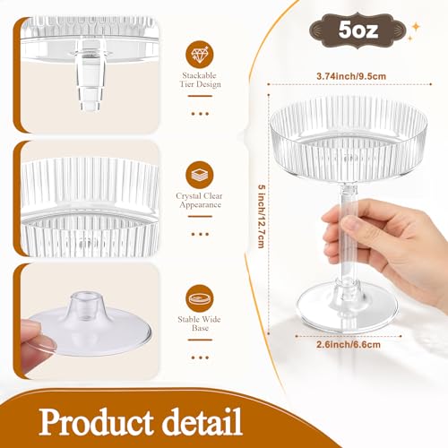 Image of 50 Pcs 5 oz Plastic Ribbed Martini Glasses, Disposable Vintage Plastic Coupe Glasses for Cocktails, Desserts Parfaits, Clear Party Glassware for Weddings Events
