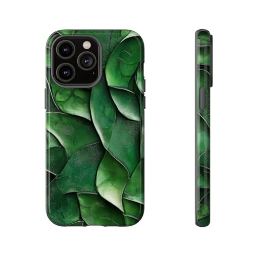 Texture feuille sculptée verte coque rigide brillante iPhone 14 Pro Max