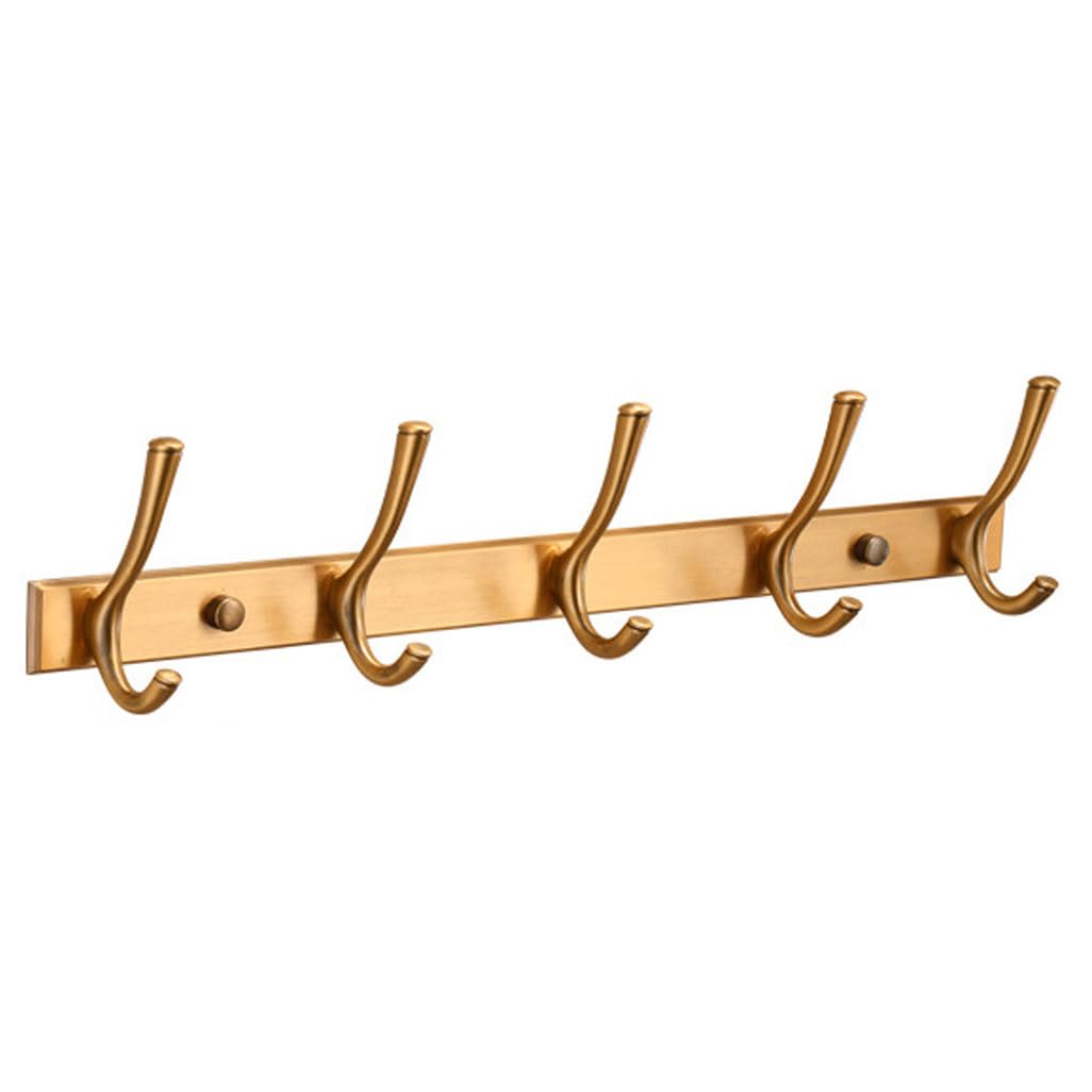 Lmysxaoz Gold Vintage Metal Coat Rack Wall Mount, Aluminum Thickened Hooks Hanging Rail Antique Clothes Towel Racks For Bathroom Entryway Bedroom Behind The Door 3Hook