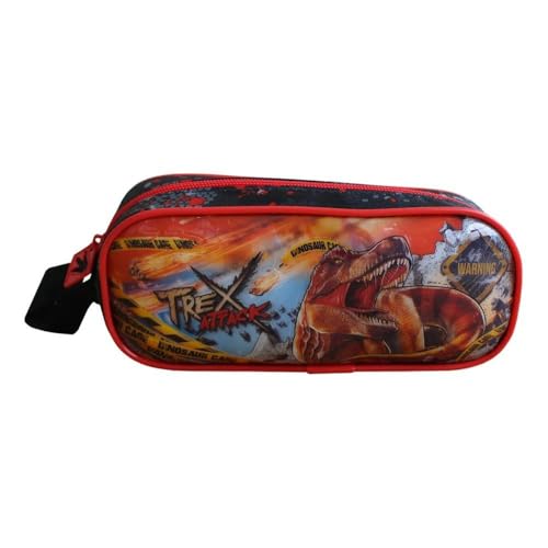 Estojo Escolar T-Rex Attack, Preto e Vermelho, Tema Dinossauro