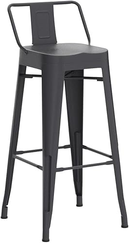 Miniatura 5 de Aklaus Juego de 4 taburetes de bar de metal de 30 pulgadas con respaldo, taburetes de bar negros con respaldo, taburetes de barra de altura de barra