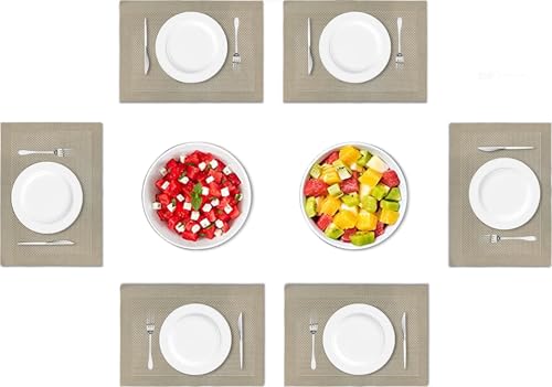 Image of Amazon Brand - Umi PVC Vinyl Box Design Placemat ST0000434 - Heat Resistant, Wipe Clean, Anti-Skid Table Mats for Dining Table, KitchenHome Decor (30x45 CM Golden Set of 6)