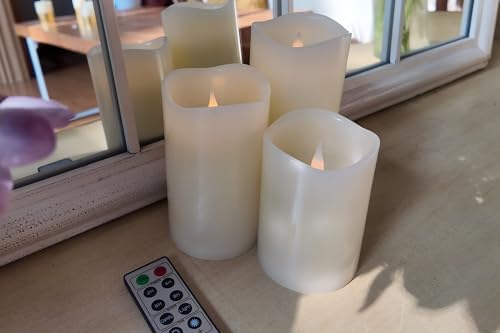 Image of Flameless Pillar Candles Flickering with Remote Timer, Battery Operated LED Candles Up to 400 Hours, 3D Moving Flame Real Wax Candles. (Ivory with Invaginated top)