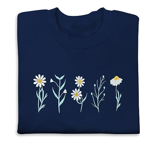 NACRE APPAREL Daisy Lover Embroidered Sweatshirt Wildflowers Crewneck Flower Embroidery Botanical Plant