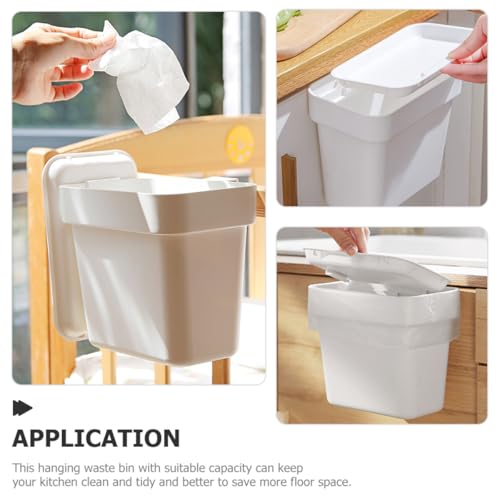 Bote de basura pequeño colgante para cocina con tapa blanco miniatura 3
