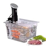 CIRCULADOR DE INMERSIÓN COMPATIBLE: Recipientes para Olla Sous Vide de 11L con lados resistentes listos para montar la mayoría de las cocinas Sous Vide del mercado. Capacidad de 11 litros que se adapta fácilmente a pollos enteros o cortes asados. Prepara comidas gourmet para toda la pandilla de una sola vez.