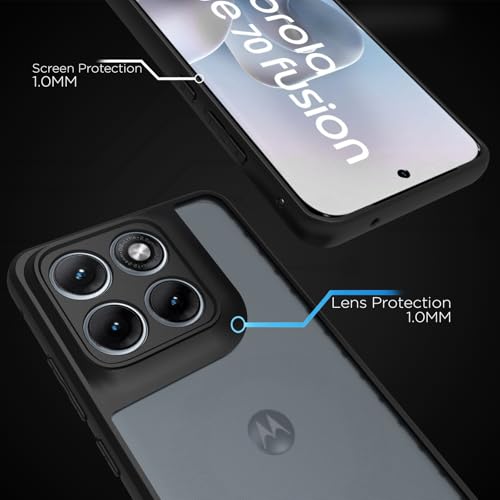 Image of RIGGEAR Shockproof Sleek Hybrid Armor Back Cover Case for Motorola Moto Edge 70 Fusion 5G (Smoke Black Matte PC + Black TPU Bumper)