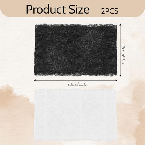 Lace Tube Top Bra, 2 Pcs Strapless Lace Bandeau Bra for Low Cut Dress Front Stretch Bralette for Low Neckline Cleavage Cover (White, Black)2