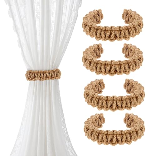 Lot de 4 Crochets de Rideaux tressés bohèmes, Articles de Maison élégants et compacts, Accessoires de Rideaux rustiques élégants, Accessoires décoratifs Faits à la Main pour Maison/Chambre à Coucher