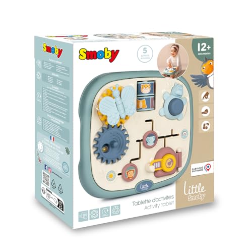 Smoby Little Tablette d'activités - Premier Âge - Labyrinthe, Porte à Verrou, Engrenages - Pratique et transportable - A Partir de 12 Mois - Fabrication Française