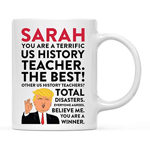 Andaz Press Personalized Funny President Donald Trump 11oz. Coffee Tea Mug Gift, You are a Terrific US History Teacher, 1-Pack, Custom Coworker Friend Him Her, Gift Box