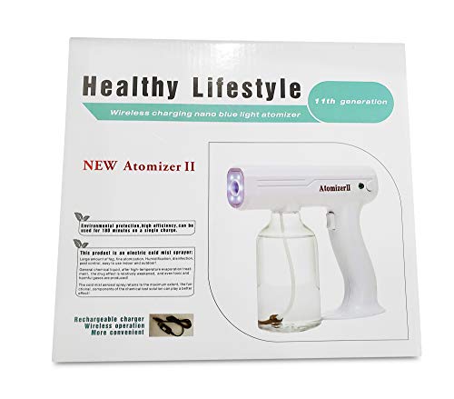 New Atomizer II 2020 Model Wireless Charging Nano Blue Light Disinfecting Mist fogger (White)