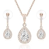 Bridal Party Jewelry Necklace & Earrings Set Rose Gold Plated Drop Crystal Set Gift for Bridesmaid