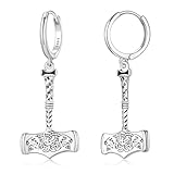 Symbolic Jewelry: Thor Hammer is a sacred tool of protection and a symbol of power and strength. The size of this whole earring is 25mm*15mm, the hoop size is 13mm and weighs 4.3g. Unique style: Viking thor hammer hoop earring is an original design. ...