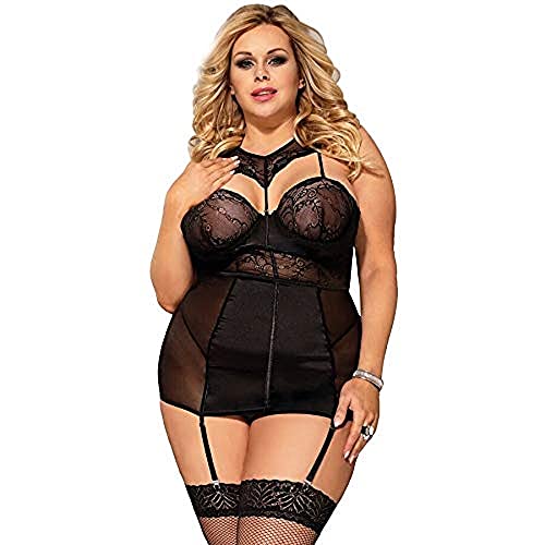 Chemise avec porte-jarretelles nuisette lingerie noire legere 100 g