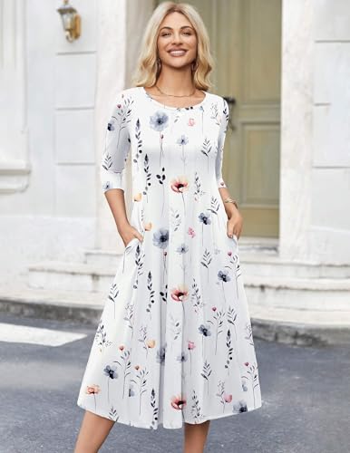 Image of HOTOUCH Women's 3 /4 Sleeve A-line and Flare Midi Long Dress