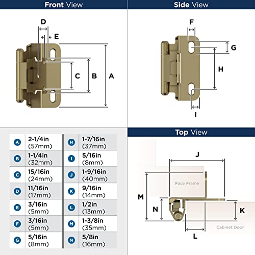 Image of Amerock 1 Pair 1 /2 inch Overlay Golden Champagne Partial Wrap Cabinet Hinge