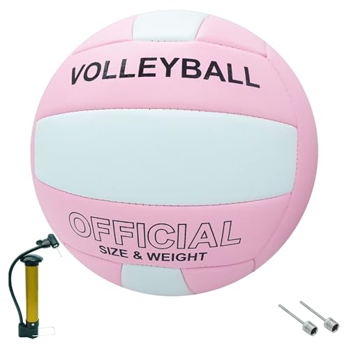 Official Size 5 Soft Volleyball for Indoor Outdoor Beach Pool Gym Training, 1 Volleyball with 1 Pump & 2 Air Needles for Girls Boys Beginner Teenager Adult (Pink White)