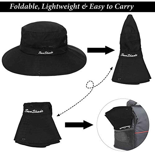 Image of Sun Hat for Women Summer UV Protection Beach Hat Wide Brim Mesh Bucket Fishing Hat with Ponytail Hole Foldable Packable Hat