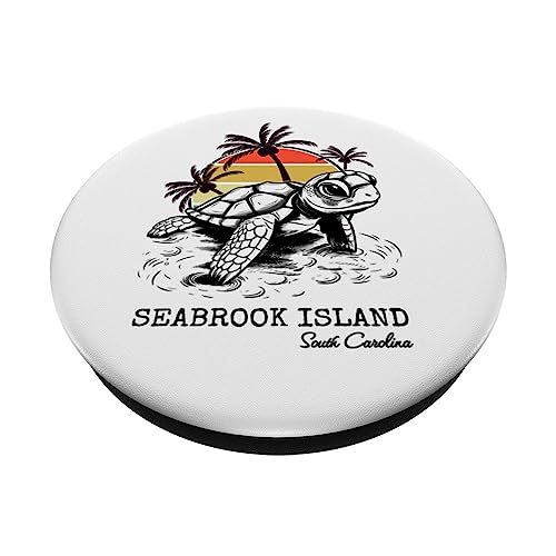 Seabrook Island South Carolina Save Loggerhead Sea Turtle SC PopSockets Swappable PopGrip, Black - Image 2
