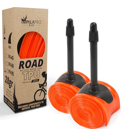 IMPALAPRO Ultralight Road Bike TPU Inner Tube 700C 28g 0.2mm Thick Compatible with 700x18/23/25/28/30/32C Presta Valve 45/65/85mm -Bicycle Inner Tube 700C (2Pcs Valv 65mm)