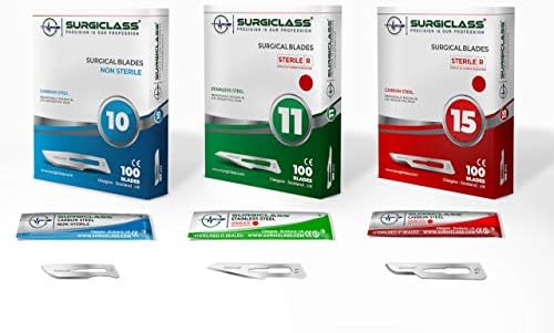 Surgical Scalpel Surgical Blades # 11 Carbon Steel Sterile Pack of 10 and Handle No 3 Perfect for Wood Art, Surgical, Sculpting, Repairs, Lab Anatomy, Sign, Card Making Lab Training SURGIRD11-10