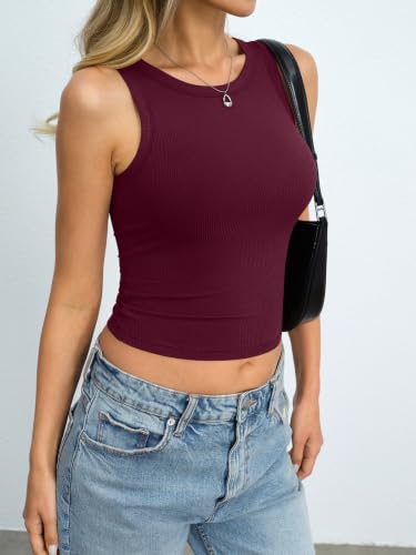 Image of Eachyes Womens Ribbed Crop Tank Tops High Neck Sleeveless Slim Fit Shirts Summer Casual Y2k Going Out Clothes 2026